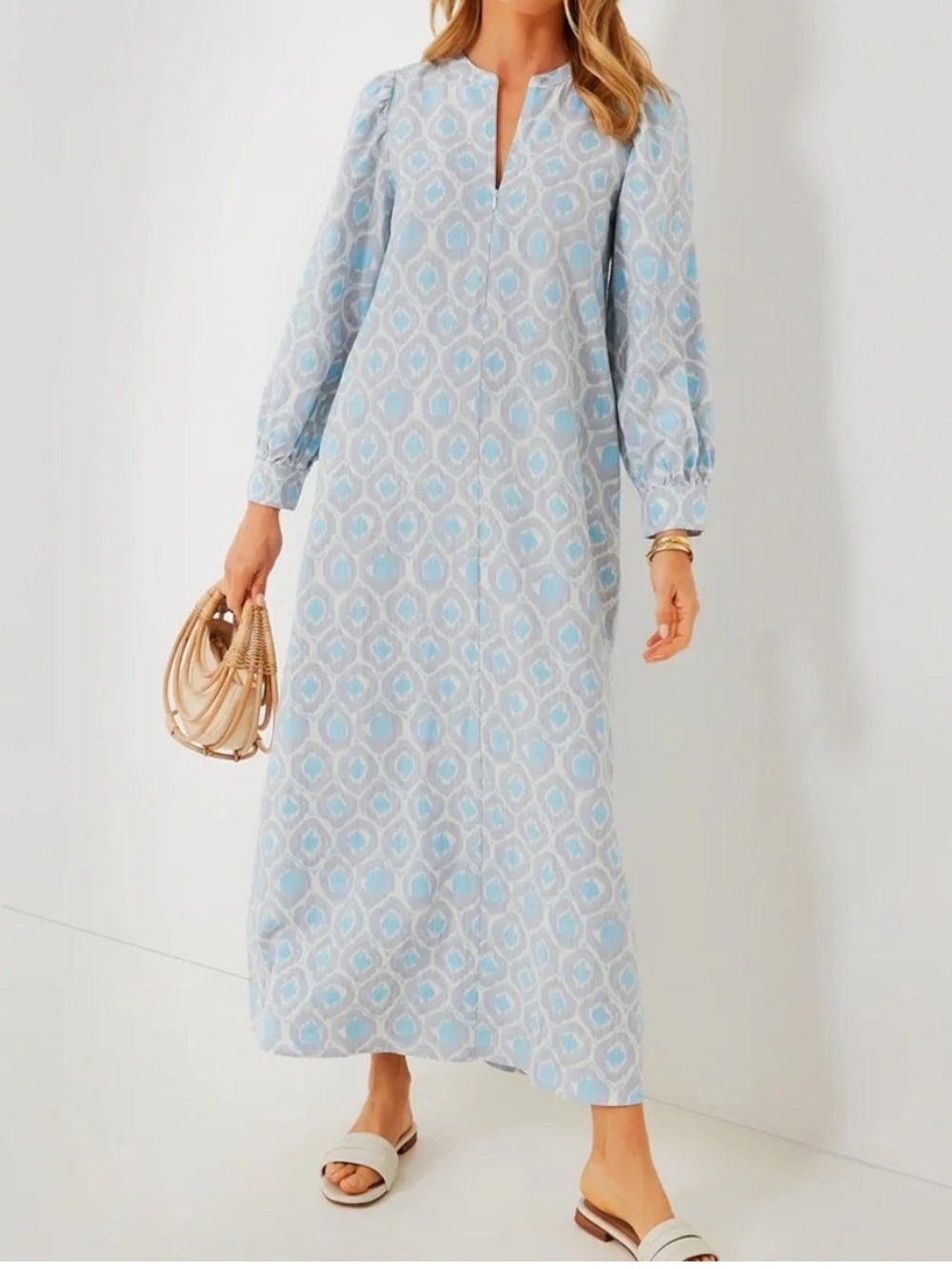 Hyacinth House Blue Ikat Zipper Zadie Maxi Dress Women’s Size XS NWOT